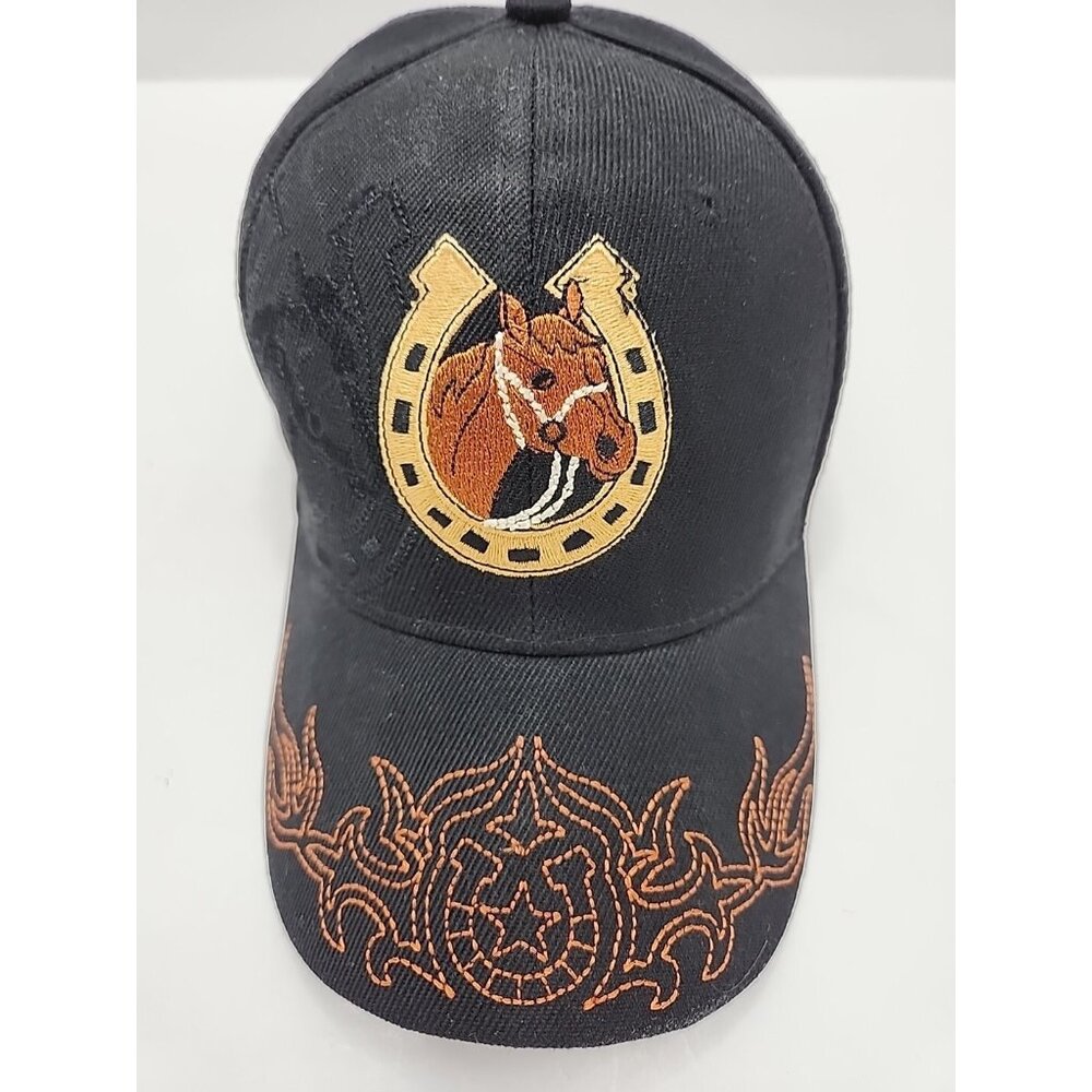 Country Leather Horse Hat Cap Adjustable Horse Embroidery
